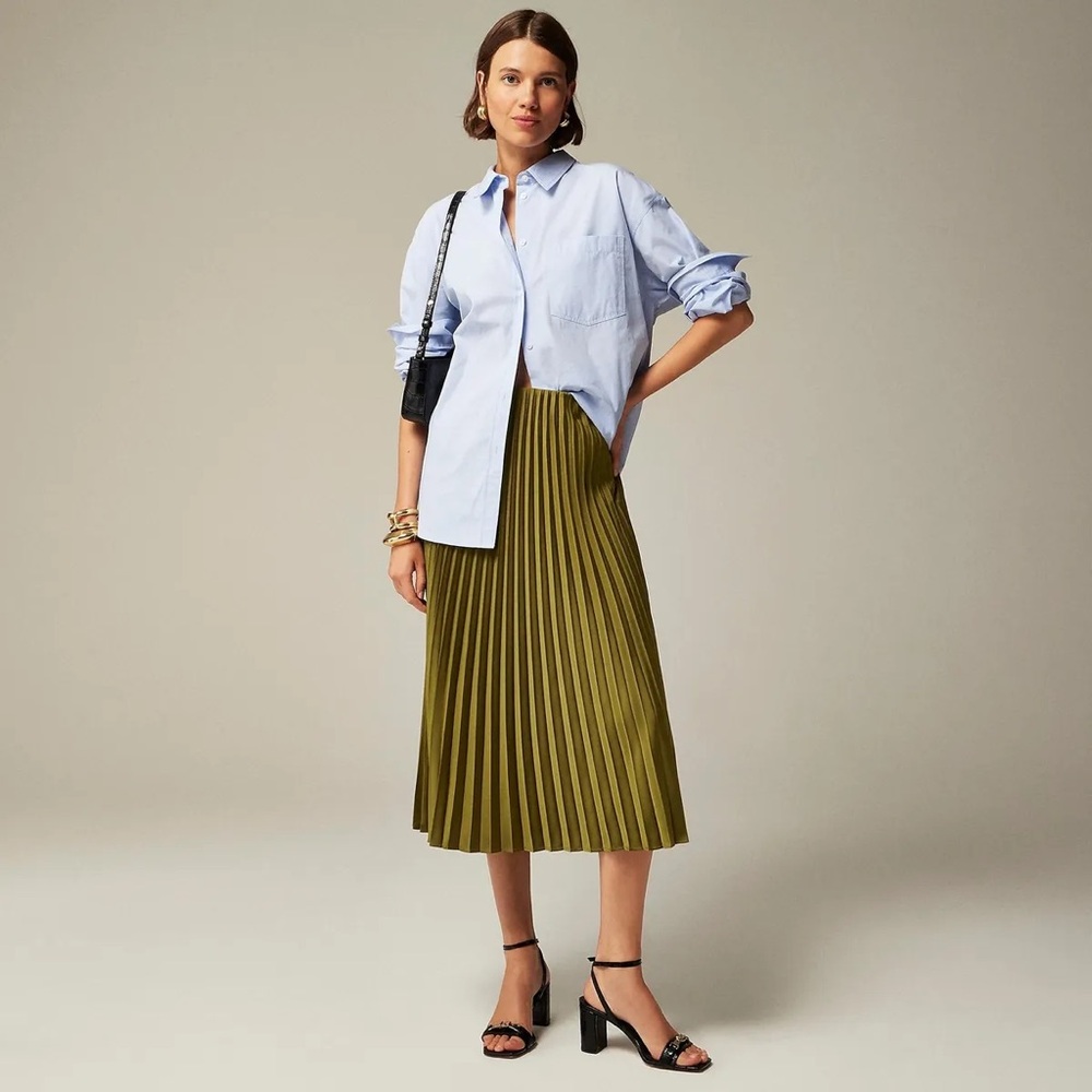 J. Crew Gwyneth Pleated Slip Skirt Small Midi Camel Tan Classic Timeless Preppy - Picture 5 of 13